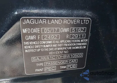 2017 Jaguar Xj R-Sport z USA, uszkodzony, nr VIN SAJWA1C70H8W10503